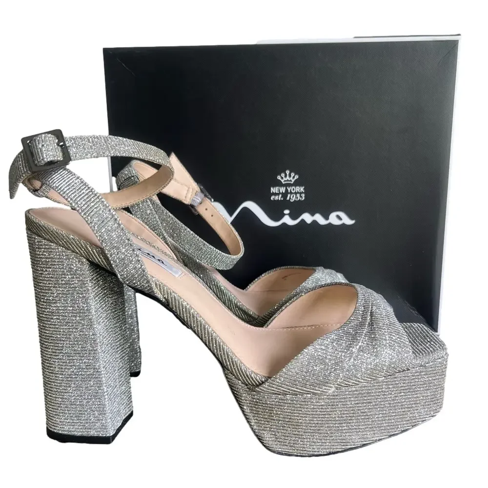 Nina Women's Dorcas Steel Luna Shine Platform Sandal Size 9.5 #B1504